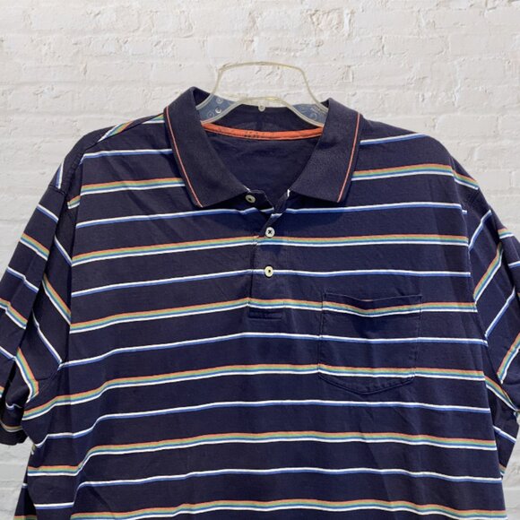 SHIRT -- Blue Striped Pullover Shirt for Large Man, Short Sleeved - Picture 3 of 12